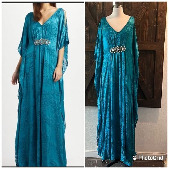 Badgley Mischka Collection Turquoise
Caftan Dress Sz- Medium Rare - Picture 1 of 16